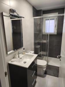 a bathroom with a sink and a toilet and a shower at Living Canovas in Alcalá de Henares