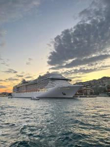 a large cruise ship in the water at sunset at otel efendi in Istanbul