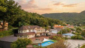 an aerial view of a house with a swimming pool at Ganghwa Daeun pension in Incheon