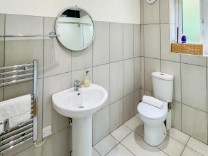 a bathroom with a toilet and a sink and a mirror at Deer Lodge - Ukc4325 in Pidley