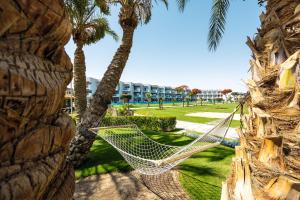 a hammock between two palm trees at a resort at Sunrise Crystal Bay Resort -Grand Select in Hurghada