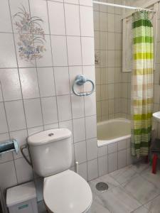 a small bathroom with a toilet and a shower at Vistaluz playa in Matalascañas
