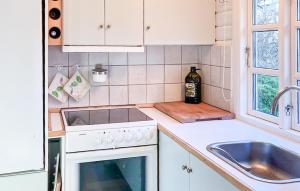 a kitchen with white appliances and a sink and a counter at Amazing Home In Hundested With Wifi in Hundested +14 photos