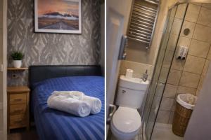 two pictures of a bathroom with a bed and a shower at 2nd DANESGATE in Lincoln