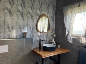 a bathroom with a sink and a mirror at Windkraal Farm House in Bonnievale +31 photos