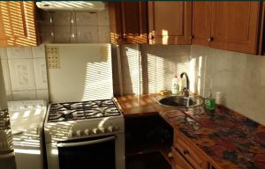 a kitchen with a stove and a sink at 12 Квартал Шинник in Dnipro