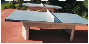 a ping pong table with a ping pong racket on it at ZEcamping 4 étoiles chiens acceptés piscine chauffée et toboggans in Portiragnes +17 photos