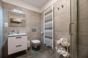 a bathroom with a toilet and a sink and a shower at Apartmány Dalešice in Dalešice +111 photos