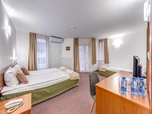 ein Hotelzimmer mit Bett und Schreibtisch mit Fernseher in der Unterkunft Hotel Elit in Dewin + 34 Fotos