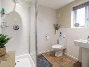 a bathroom with a shower and a toilet and a sink at Ivy Barn in Norwich +10 photos