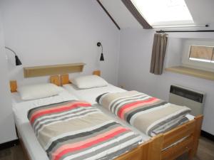 two twin beds in a room with a window at Schophemmerhoeve in Voeren