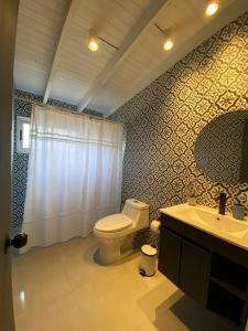 a bathroom with a toilet and a sink at Casa Ferrari pichilemu in Pichilemu +8 photos