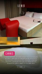 a poster of a bedroom with a bed and a red chair at Le Nid Motel in São Paulo