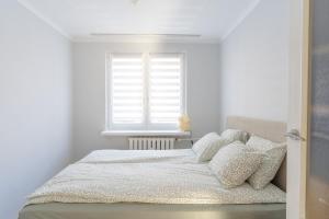 a bedroom with a bed with pillows and a window at Quiet Kraków Nest by Siemaszki 41 in Krakow