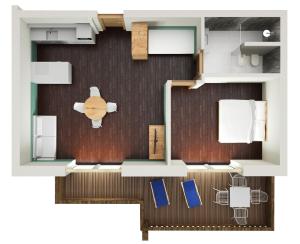 a rendering of a small apartment floor plan at Residence Perwanger in Völs am Schlern