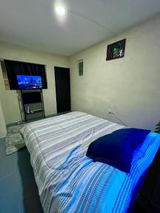 a bedroom with a large bed with a tv on the wall at Cómodo departamento en zona céntrica de Puebla in San Baltasar +8 photos