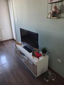 a living room with a flat screen tv on a entertainment center at Stan na dan Mara in Bijeljina