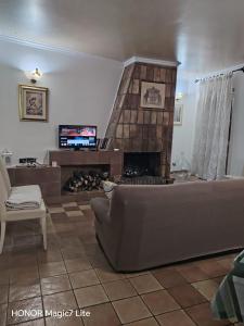 a living room with a couch and a fireplace at La Dimora Dei Cimini in Caprarola
