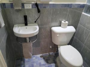 a bathroom with a toilet and a sink at Luxury Posada inn in Los Amates