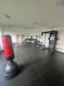 a gym with a red object in the middle of a room at BlaQ Homes in Kanga