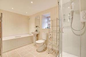 a bathroom with a toilet and a shower and a sink at 3 Bed in Machynlleth oc-bow91 in Penegoes +18 photos
