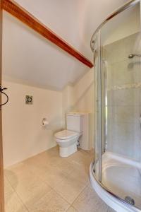a bathroom with a toilet and a shower at 2 Bed in Tiverton oc-cide in Bampton +21 photos