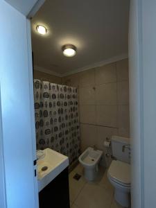 a bathroom with a toilet and a sink at Monoambiente Centro in Comodoro Rivadavia