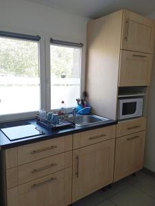 a kitchen with a sink and a microwave at Studio confortable au calme - Terrasse privative in Labergement-Foigney