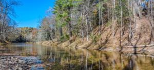 a river in the middle of a forest at Cabin at Sleepy Creek - Creek Access, Wifi, Pet Friendly, Fire Pit, Charcoal Grill, Screen Porch, Wood Stove, Deck, Family Friendly in Berkeley Springs +42 photos