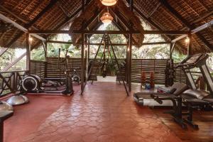 a gym with treadmills and exercise equipment in a building at Vanila Hotel & Spa in Ambaro
