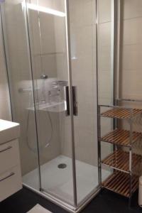 a shower with a glass door in a bathroom at Apartment Nicole 1 by Interhome in Blatten bei Naters +9 photos