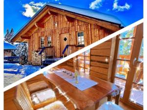 a log cabin with a table in front of it at Holiday Home Jagdhütte by Interhome in Lachtal +46 photos