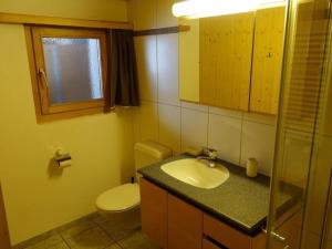 a bathroom with a toilet and a sink and a window at Apartment Haus Brog by Interhome in Rohrmatten