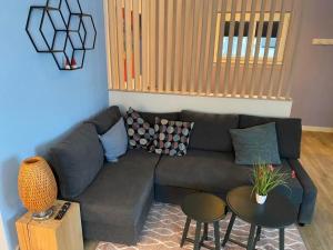 a living room with a couch and a table at Apartment Spring Inn Studio by Interhome in Rohrmatten