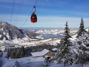 a ski lift flying over a snow covered mountain at by Interhome in Sattel