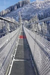 a walkway on a suspension bridge over a mountain at by Interhome in Sattel