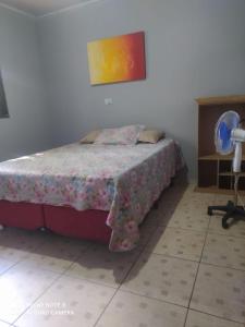 a bedroom with a bed and a painting on the wall at Hostel Hotel uma otima opçao para suas ferias e um bom descanso in Cianorte