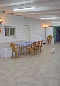a room with a table and chairs and a cat at New view in Majdal Shams