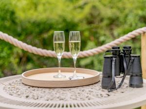 two glasses of champagne on a plate on a table at 1 Bed in Wareham oc-88099 in Wool