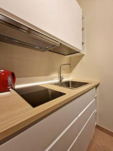 a kitchen with a sink and a counter at HolidHome - Soave Borgo Suite - Mini appartamento di charme nelle mura medievali in Soave