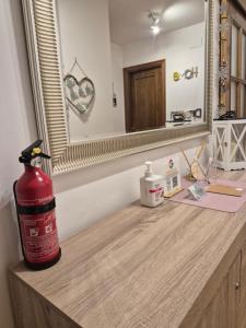 a fire hydrant sitting on a counter in front of a mirror at Les 3 Valls in Llavorsí +49 photos
