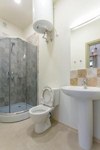 a bathroom with a toilet and a shower and a sink at Mais Guest House in Tbilisi City