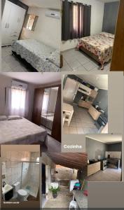 a collage of photos of a bedroom and a room at Casa Aconchego do Cabrobó in Piranhas