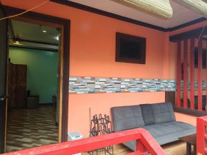 a living room with a couch against a wall at Little Apple Inn in San Juan