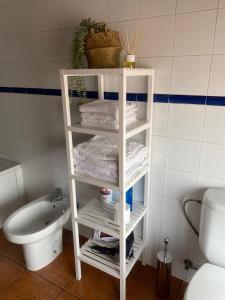 a white shelf in a bathroom with a toilet and a sink at Ático El Hub in León
