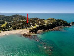 an aerial view of an island with a red rectangle on it at W91 Stylish, Modern, Beach view in Tutukaka
