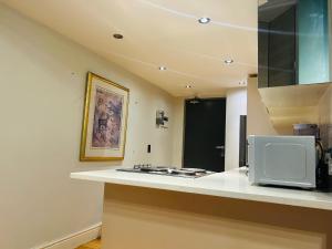 a kitchen with a counter top with a microwave at 312 Mutual Heights Building in Cape Town