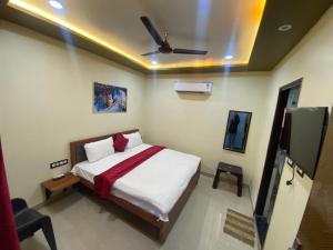 a bedroom with a bed and a tv in it at Royal Paradise Guest House in Varanasi