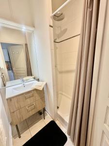 a bathroom with a sink and a shower at Studio cosy in Saint-Yrieix-la-Perche