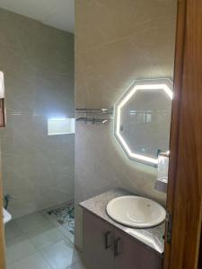 a bathroom with a sink and a mirror at The elf stays in Dehradun